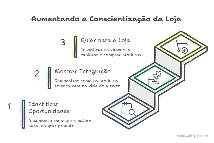 Diagrama ilustrando a estrutura de três partes de um gancho de produto em lives
